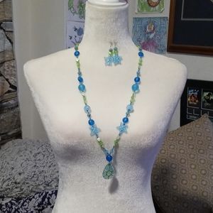 AVAILABLE - Seaside design necklace, earring & bracelet Jewelry set. 32"